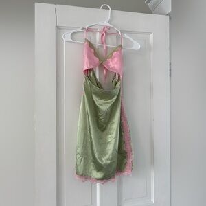 Elegant Pink and Green Lace Trim Chemise -  Princess Polly